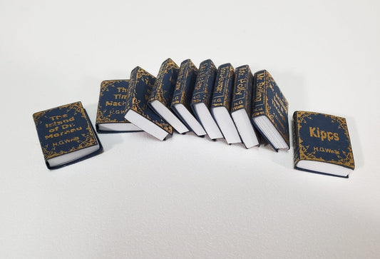 Dollhouse Book Set x10 HG Wells Time Machine Invisible Man 1:12 Scale (blank inside) - Miniature Crush