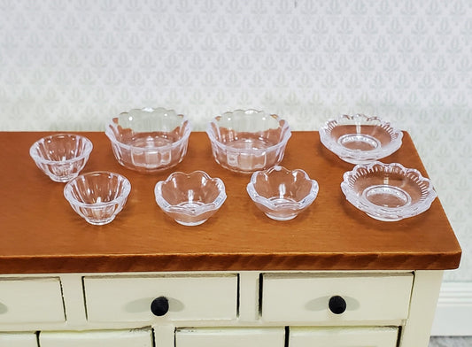 Dollhouse Bowls Serving Dishes Clear Plastic Scalloped Edge Set of 8 1:12 Scale Miniatures - Miniature Crush