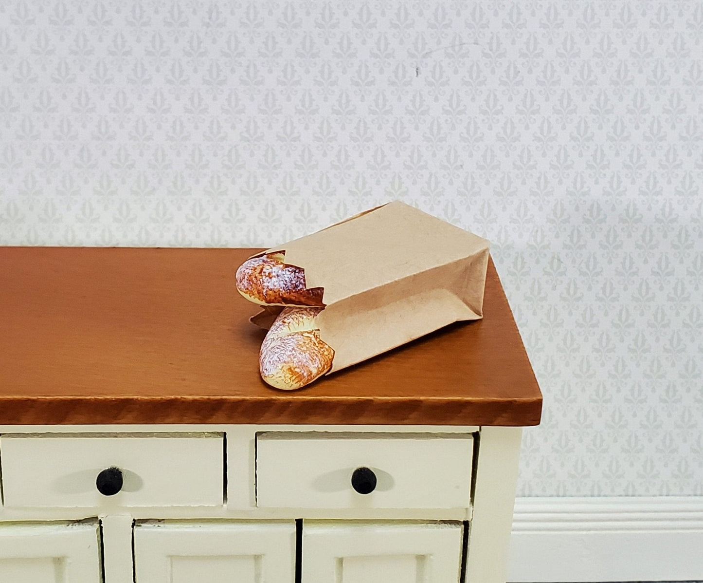 Dollhouse Bread in Brown Paper Bag 2 Loaves 1:12 Scale Food Kitchen Bakery - Miniature Crush