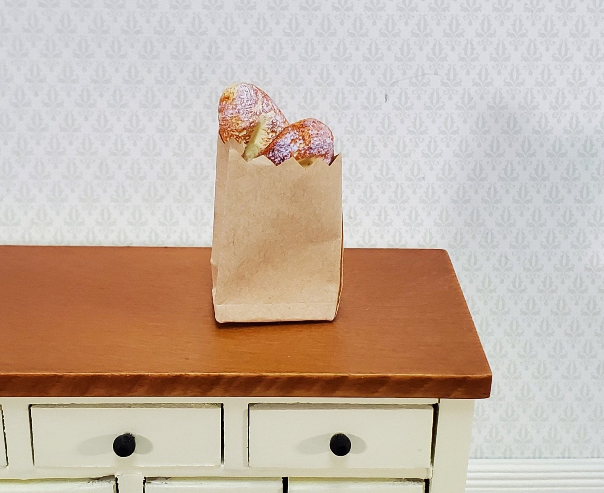 Dollhouse Bread in Brown Paper Bag 2 Loaves 1:12 Scale Food Kitchen Bakery - Miniature Crush