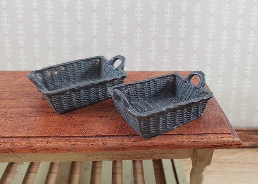 Dollhouse Brown Baskets Set of 2 Rectangle with Handles 1:12 Scale Miniatures - Miniature Crush