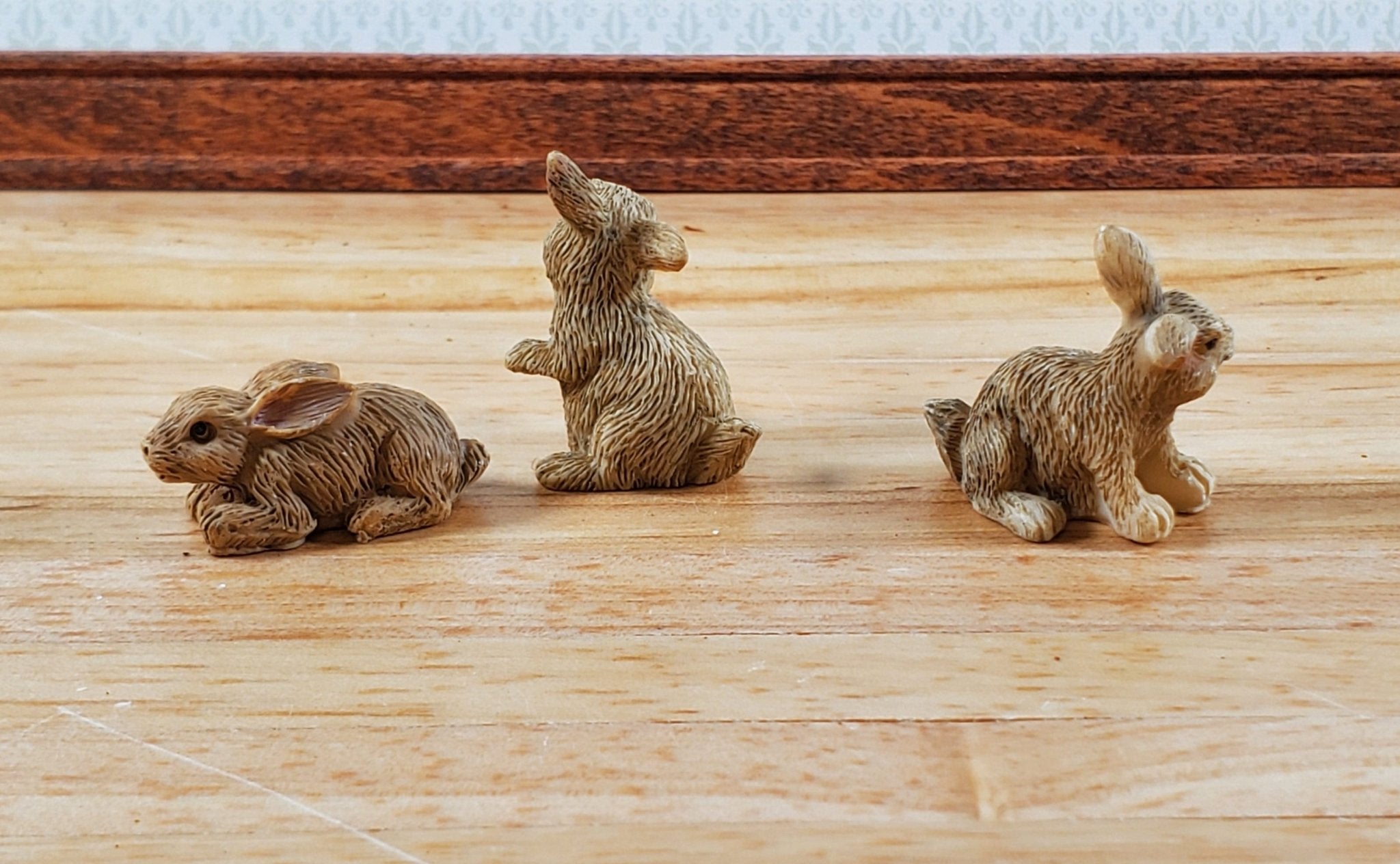 Miniature Brown Rabbits Dollhouse Bunny Rabbits Set of 3 Brown 1:12 Scale Miniature Pets ...