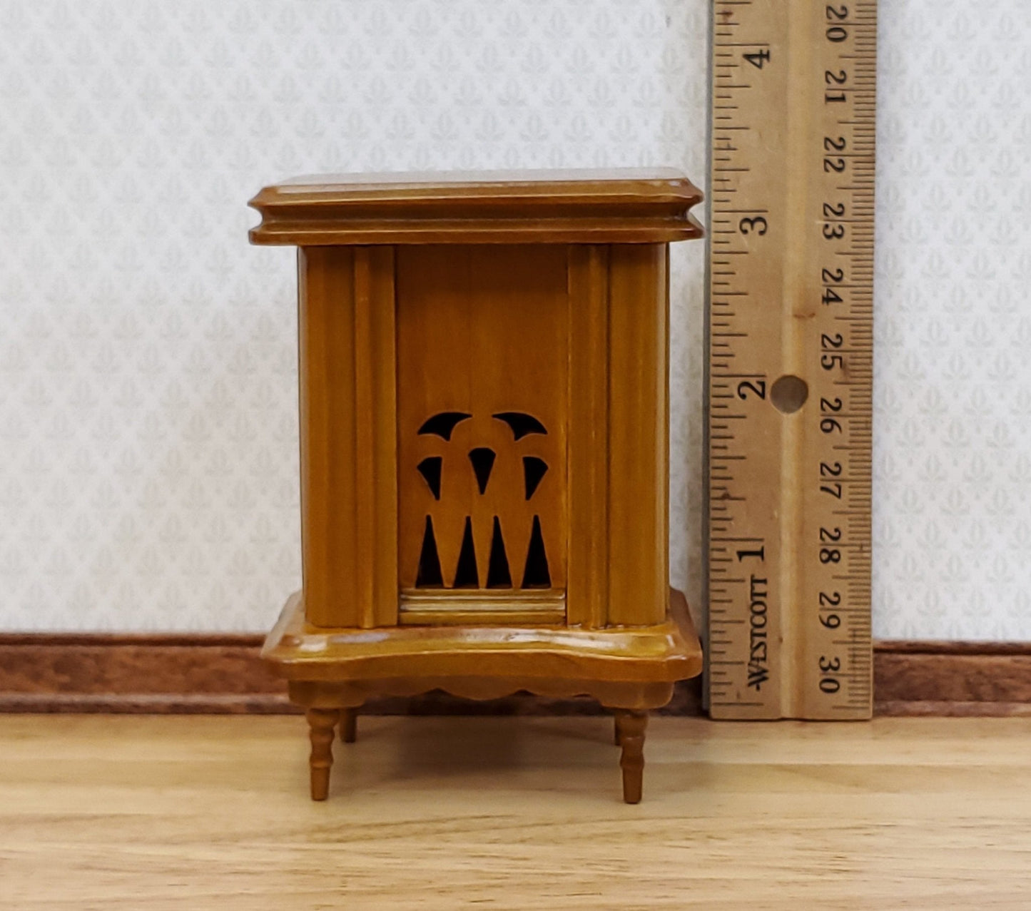 Dollhouse Cabinet Radio Vintage Style Wood Walnut Finish 1:12 Scale Miniature - Miniature Crush