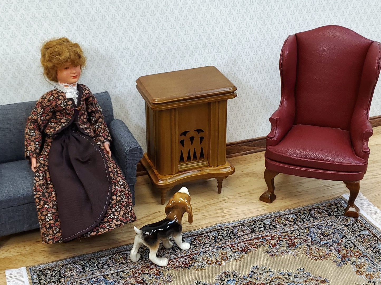Dollhouse Cabinet Radio Vintage Style Wood Walnut Finish 1:12 Scale Miniature - Miniature Crush