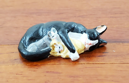 Dollhouse Cat with Kittens Tuxedo Black White Gray Orange 1:12 Scale Miniature - Miniature Crush