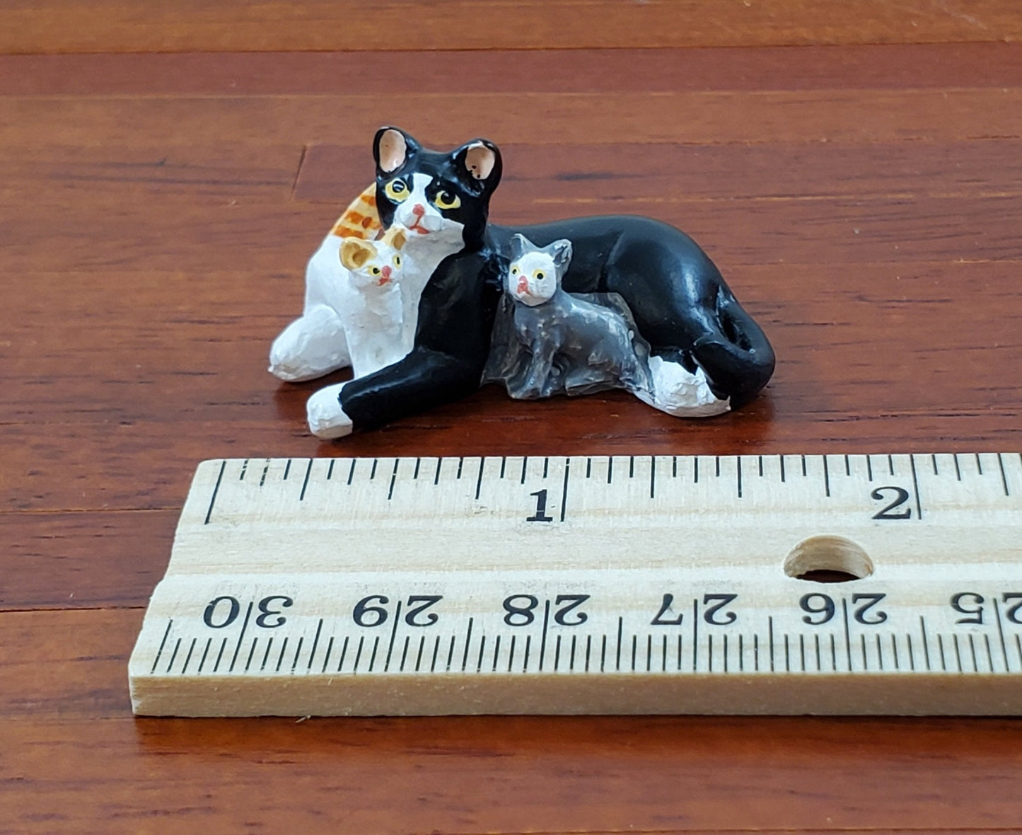 Dollhouse Cat with Kittens Tuxedo Black White Gray Orange 1:12 Scale Miniature - Miniature Crush