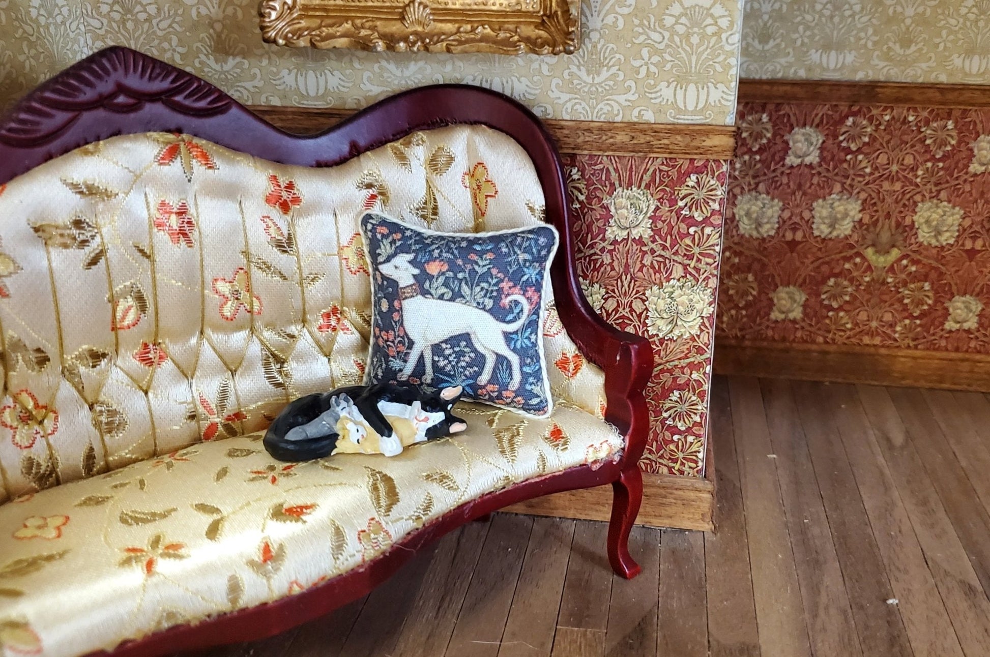 Dollhouse Cat with Kittens Tuxedo Black White Gray Orange 1:12 Scale Miniature - Miniature Crush