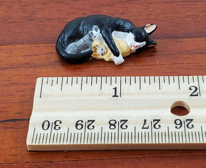 Dollhouse Cat with Kittens Tuxedo Black White Gray Orange 1:12 Scale Miniature - Miniature Crush