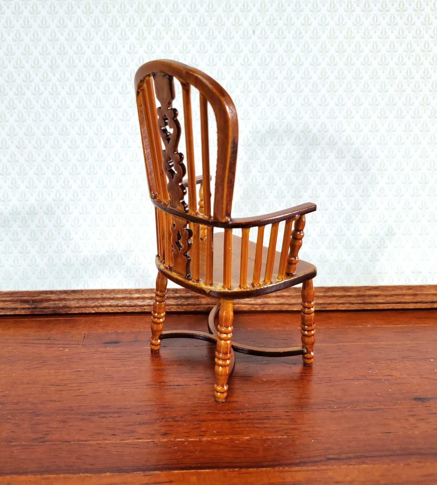 Dollhouse Chair Windsor Fiddleback Walnut Finish Wood 1:12 Miniature Furniture - Miniature Crush
