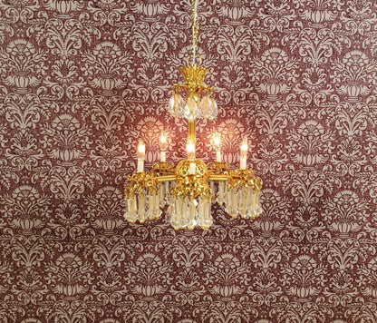 Dollhouse Chandelier 5 Arm Real Glass Crystals 12 Volt 1:12 Scale Vintage Style - Miniature Crush