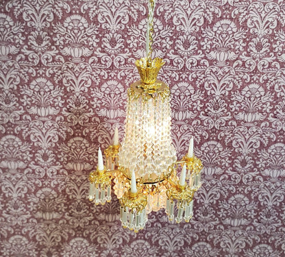 Dollhouse Chandelier 6 Arm Real Glass Crystals 12 Volt 1:12 Scale Miniatures - Miniature Crush