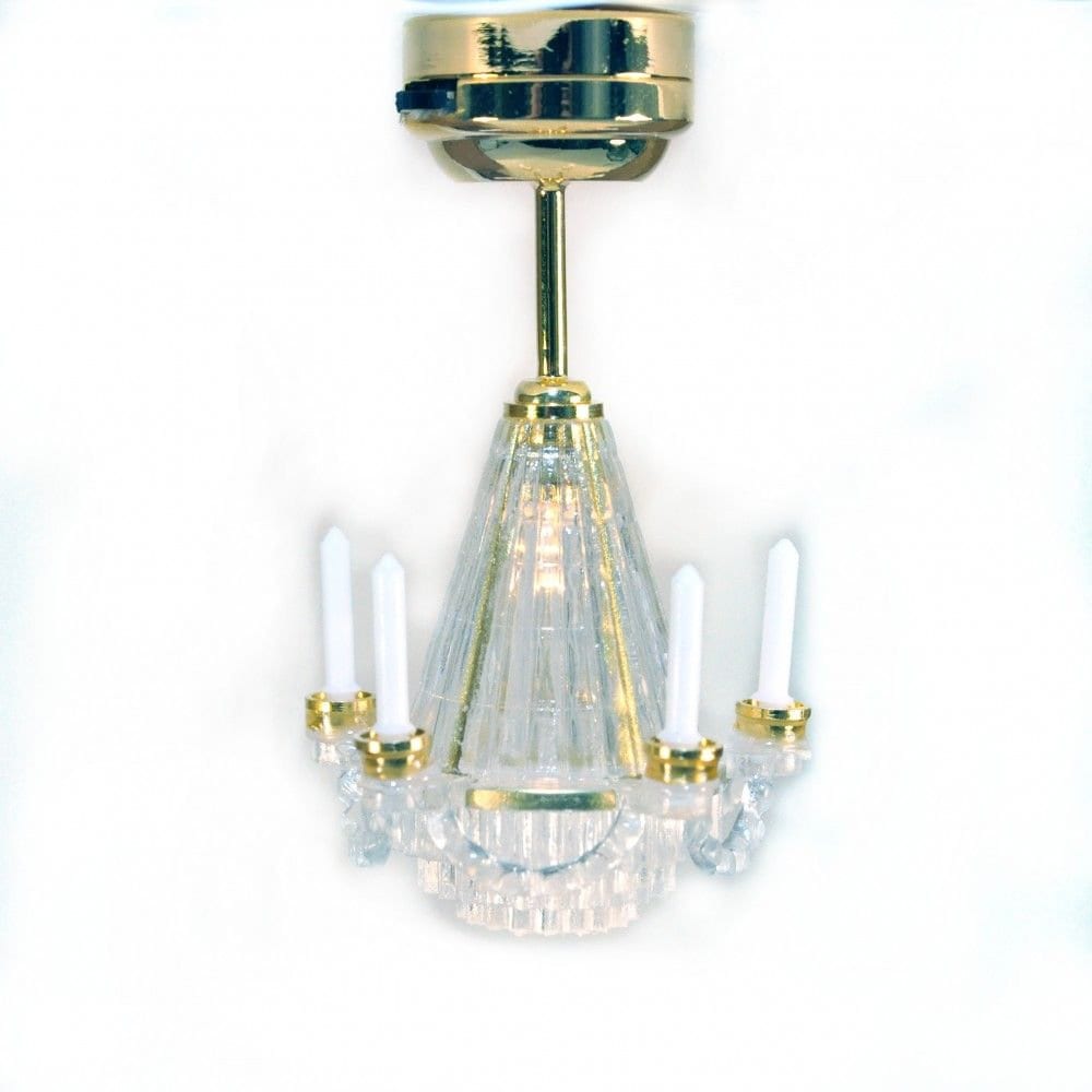 Dollhouse Chandelier Ceiling Light with Candles Battery Operated 1:12 Scale Miniature - Miniature Crush