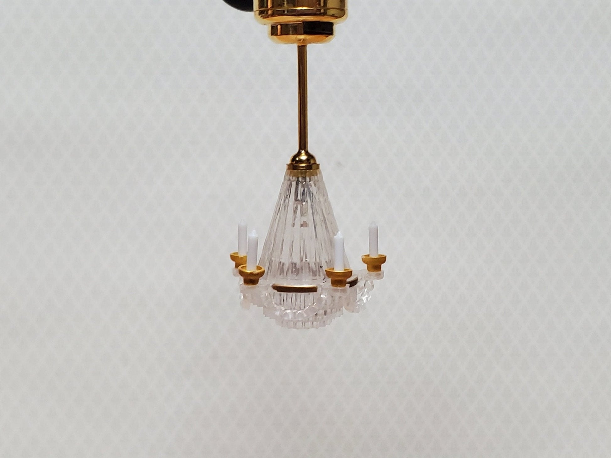 Dollhouse Chandelier Ceiling Light with Candles Battery Operated 1:12 Scale Miniature - Miniature Crush