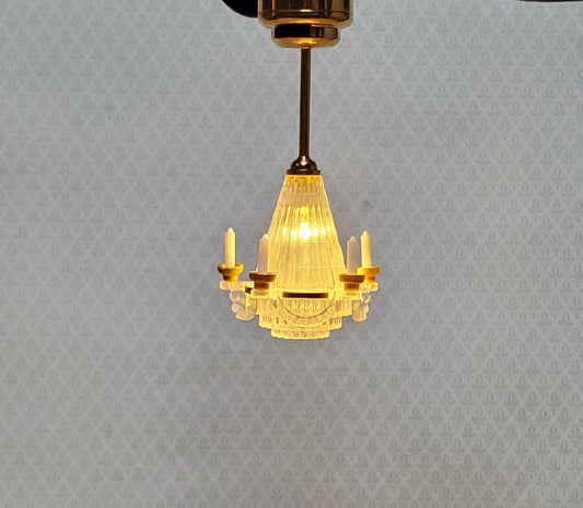 Dollhouse Chandelier Ceiling Light with Candles Battery Operated 1:12 Scale Miniature - Miniature Crush