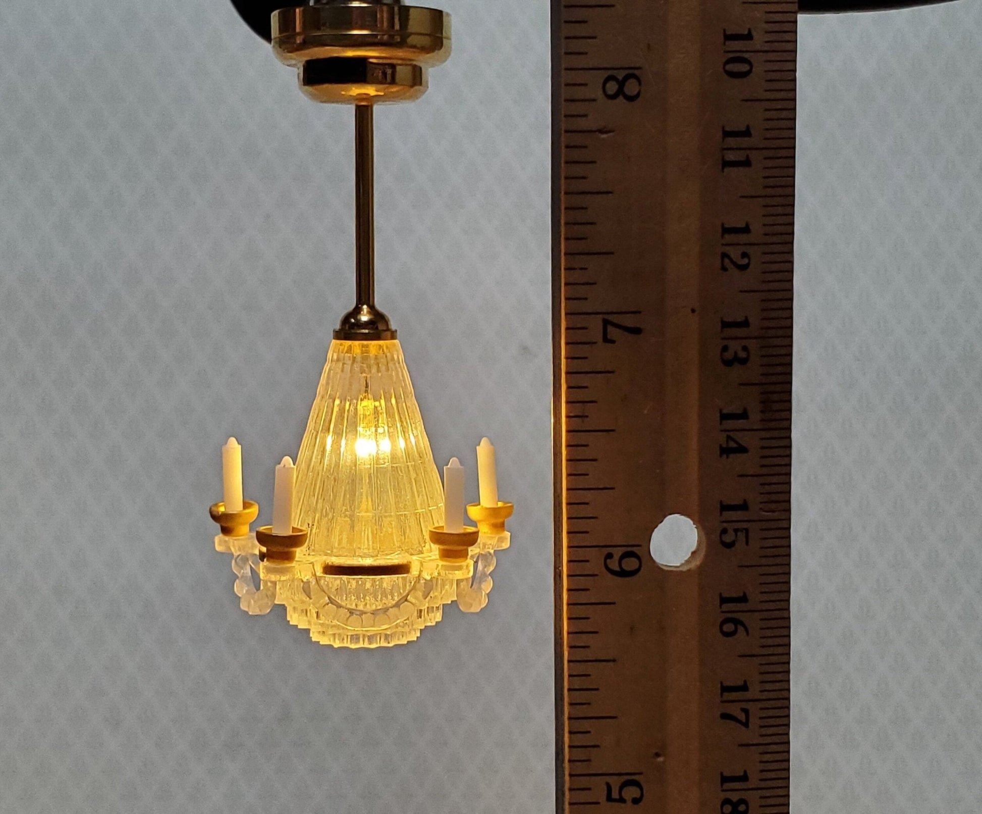 Dollhouse Chandelier Ceiling Light with Candles Battery Operated 1:12 Scale Miniature - Miniature Crush