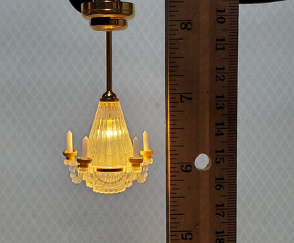 Dollhouse Chandelier Ceiling Light with Candles Battery Operated 1:12 Scale Miniature - Miniature Crush