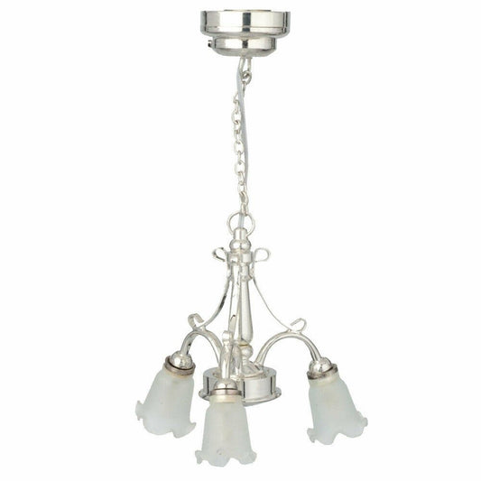 Dollhouse Chandelier LED Battery Modern Silver 3 Arm Tulip 1:12 Scale Miniature Houseworks - Miniature Crush