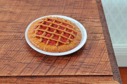 Dollhouse Cherry Pie on Plate 1:12 Scale Miniature Kitchen Food Bakery - Miniature Crush