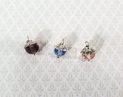 Dollhouse Christmas Ornaments Set of 3 Tiny Crystal Bulbs Decorating 1:12 Scale Miniatures Handmade - Miniature Crush