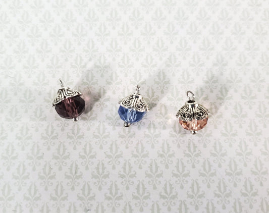 Dollhouse Christmas Ornaments Set of 3 Tiny Crystal Bulbs Decorating 1:12 Scale Miniatures Handmade - Miniature Crush