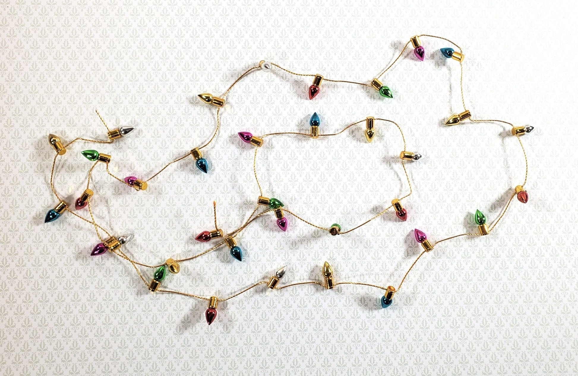 Dollhouse Christmas Tree Lights String Multi Colored Gold String Holiday Miniatures - Miniature Crush