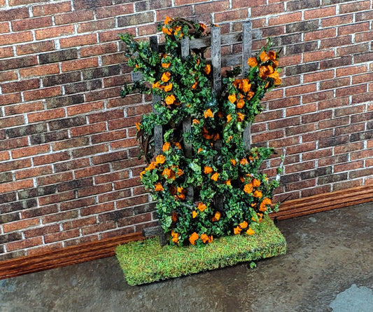 Dollhouse Climbing Roses on Trellis Orange Flowering Shrub 1:12 Scale Miniature - Miniature Crush
