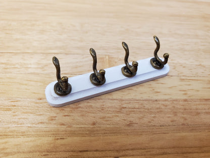 Dollhouse Coat Hooks Wall Rack White Wood 1:12 Scale Miniature Metal Hooks - Miniature Crush