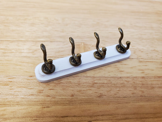 Dollhouse Coat Hooks Wall Rack White Wood 1:12 Scale Miniature Metal Hooks - Miniature Crush