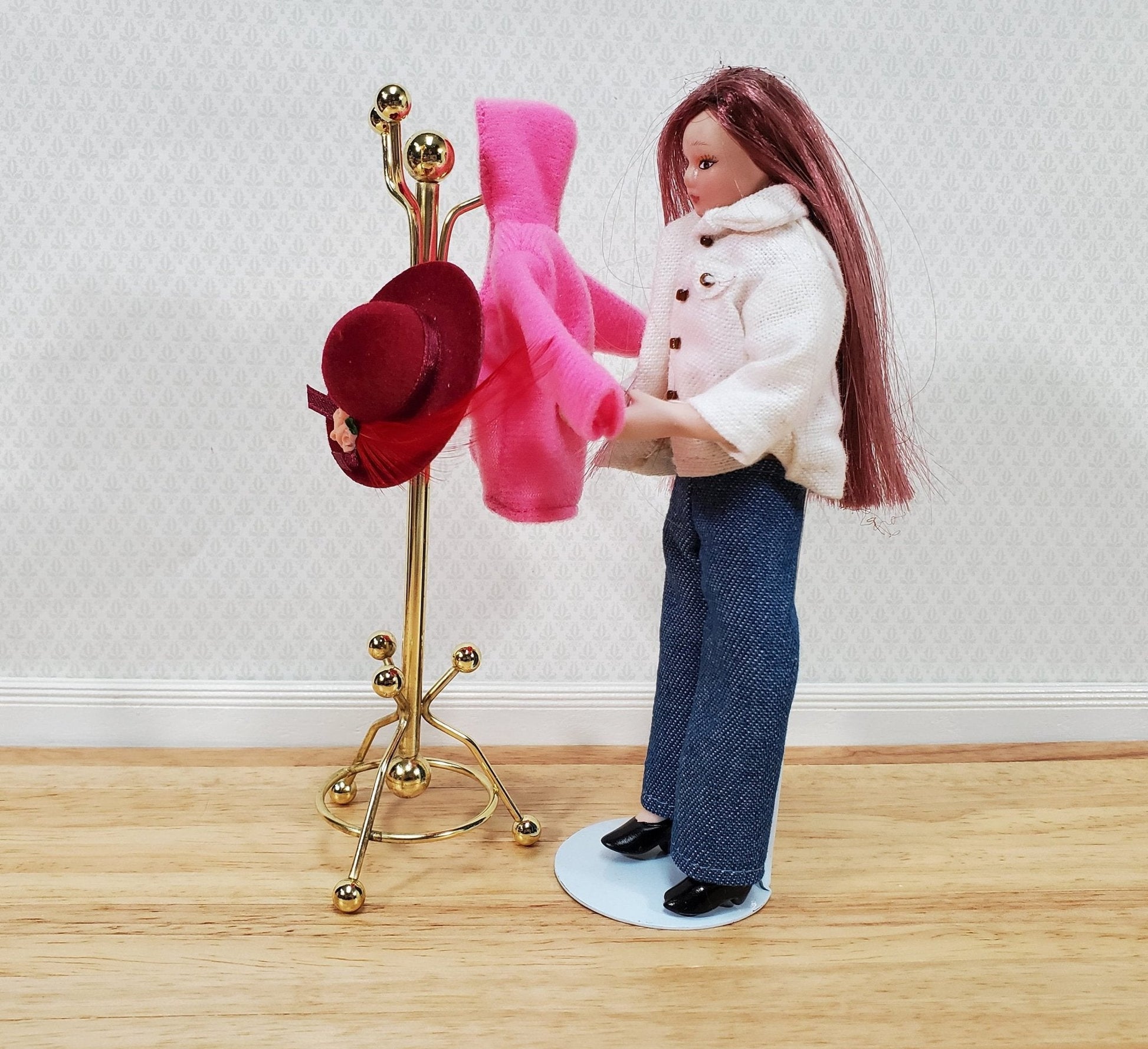 Dollhouse Coat Rack Stand Gold Metal 1:12 Scale Miniature Accessories Decor - Miniature Crush