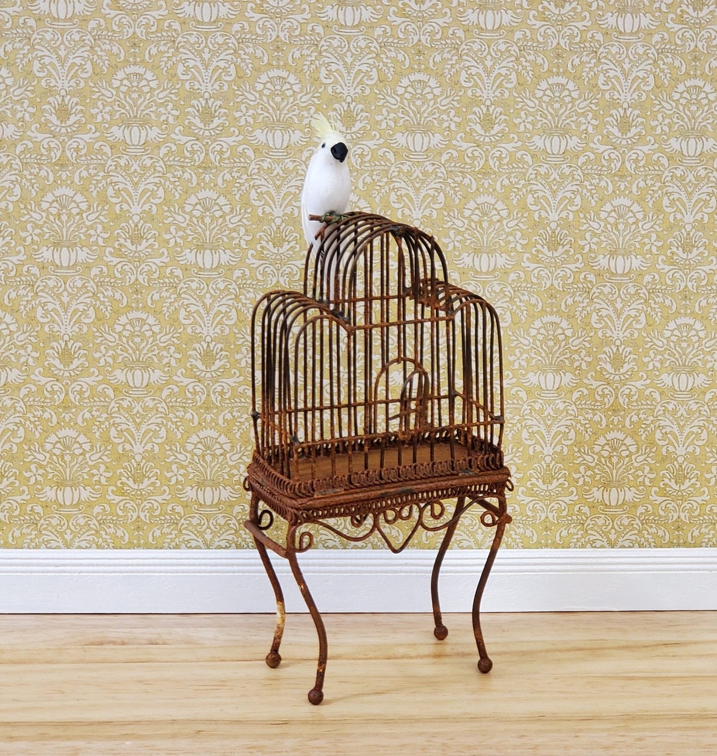 Dollhouse Cockatoo Bird White and Yellow Large 1:12 Scale Miniature Pet - Miniature Crush