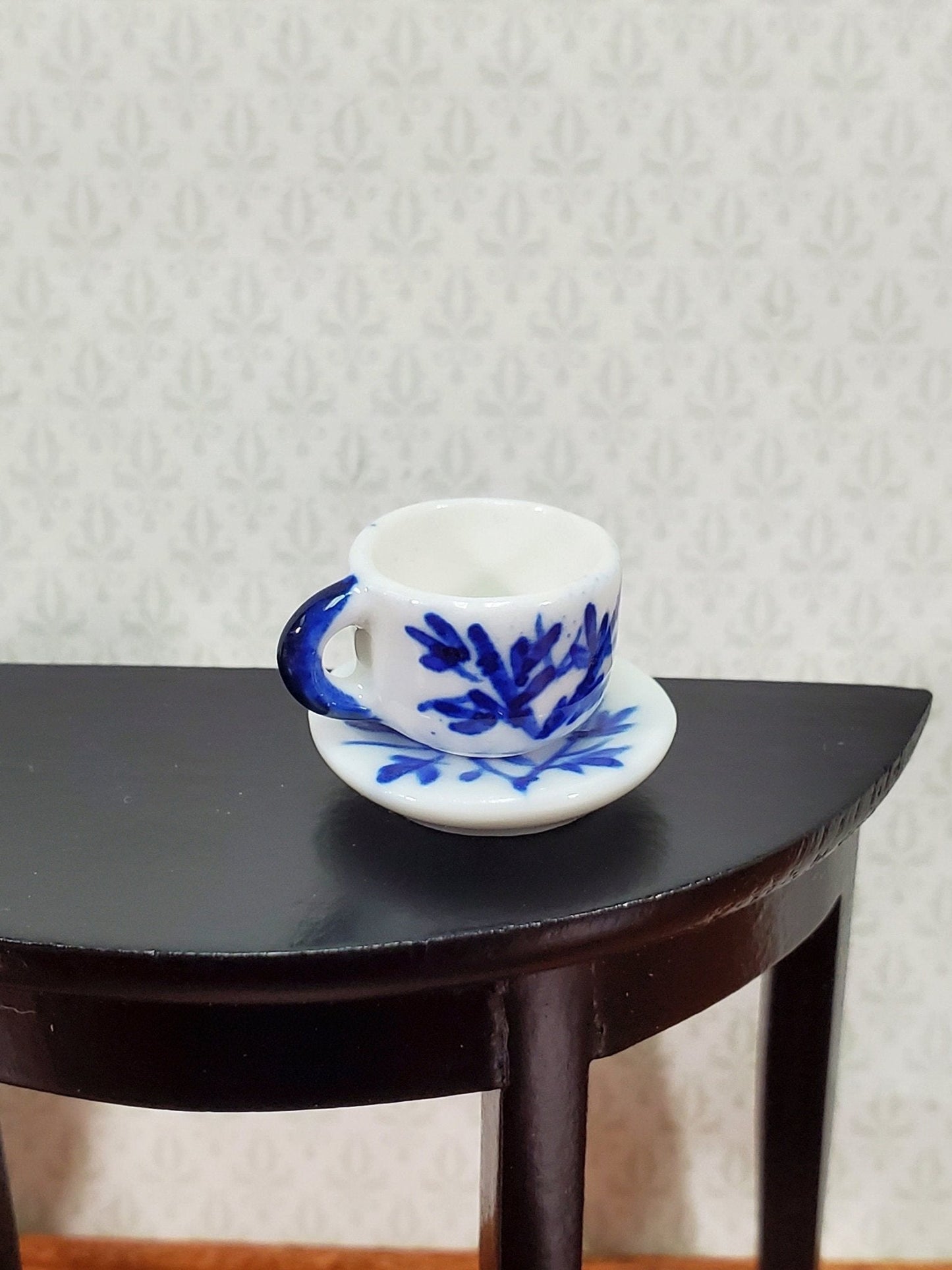 Dollhouse Coffee Mug Cup with Saucer Blue & White 1:6 Scale Miniature Kitchen Dishes - Miniature Crush
