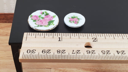 Dollhouse Coffee Set Dinner Plates "English Rose" Ceramic 1:12 Scale Miniature - Miniature Crush