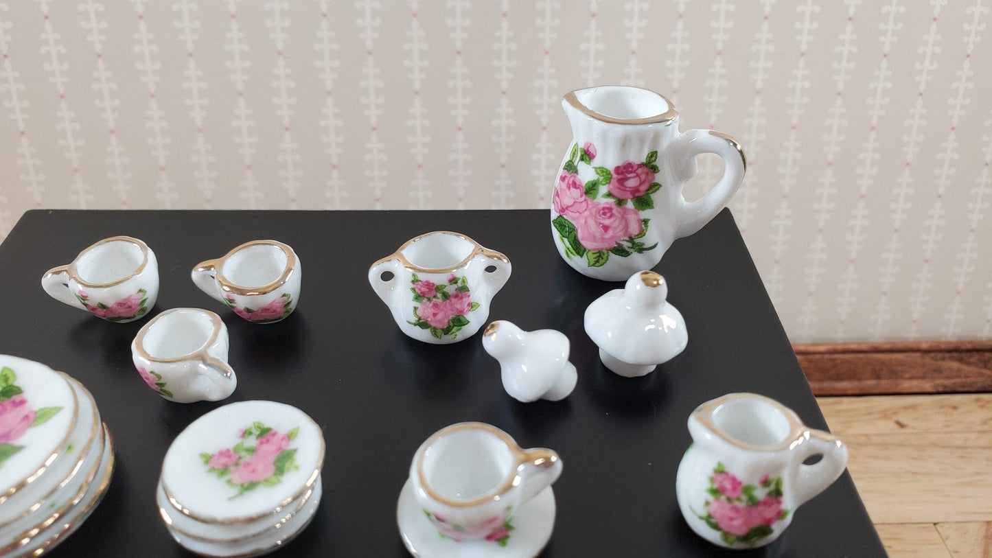 Dollhouse Coffee Set Dinner Plates "English Rose" Ceramic 1:12 Scale Miniature - Miniature Crush