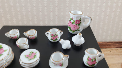 Dollhouse Coffee Set Dinner Plates "English Rose" Ceramic 1:12 Scale Miniature - Miniature Crush