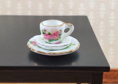 Dollhouse Coffee Set Dinner Plates "English Rose" Ceramic 1:12 Scale Miniature - Miniature Crush