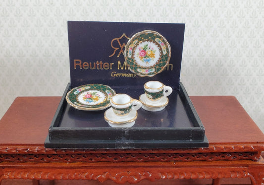Dollhouse Coffee Setting for 2 Irish Gold Design Reutter Porcelain 1:12 Scale - Miniature Crush