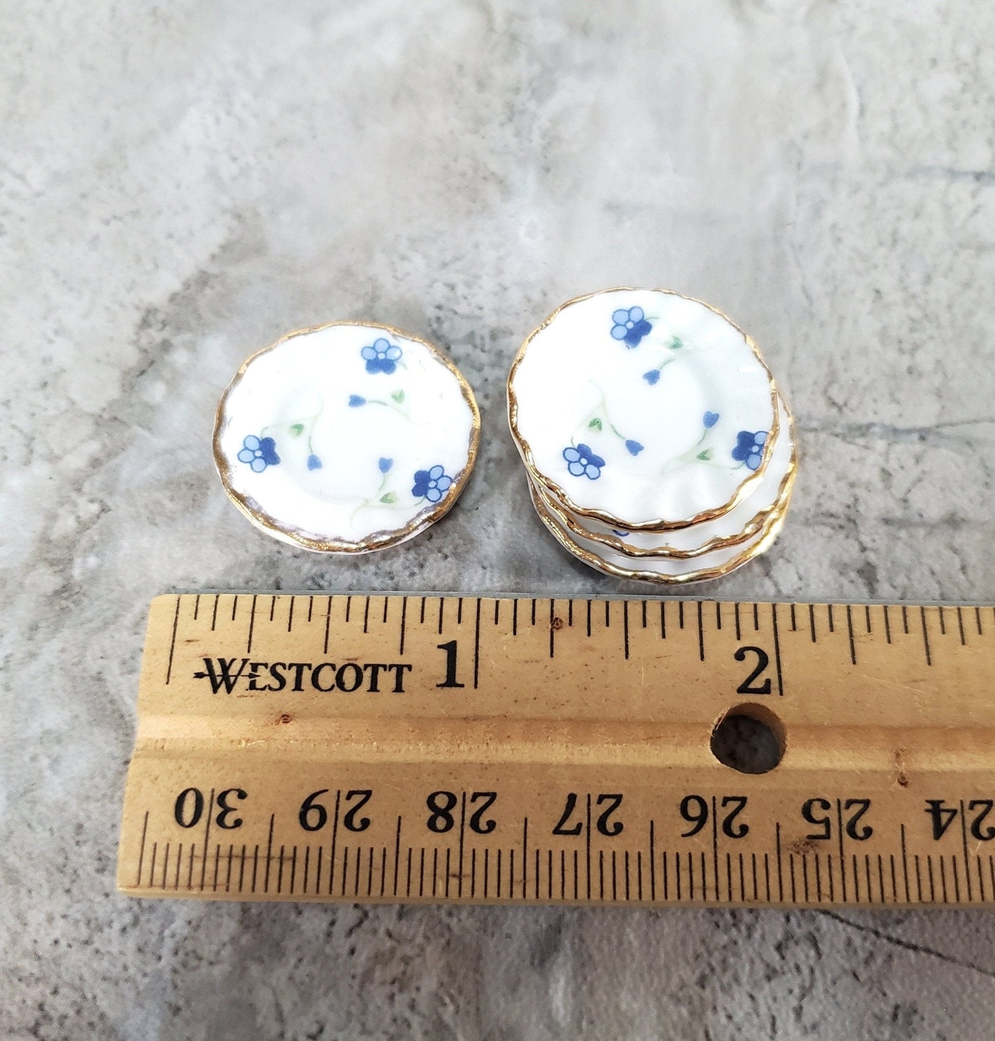 Dollhouse Coffee Tea Set Large Ceramic Pot Plates Cups Saucers 1:12 Scale Blue White - Miniature Crush