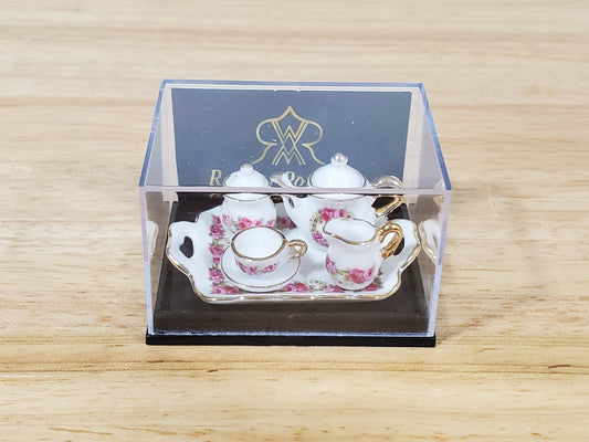 Dollhouse Coffee Tea Set Teapot Teacup Reutter Porcelain 1:12 Scale Miniature Pink - Miniature Crush