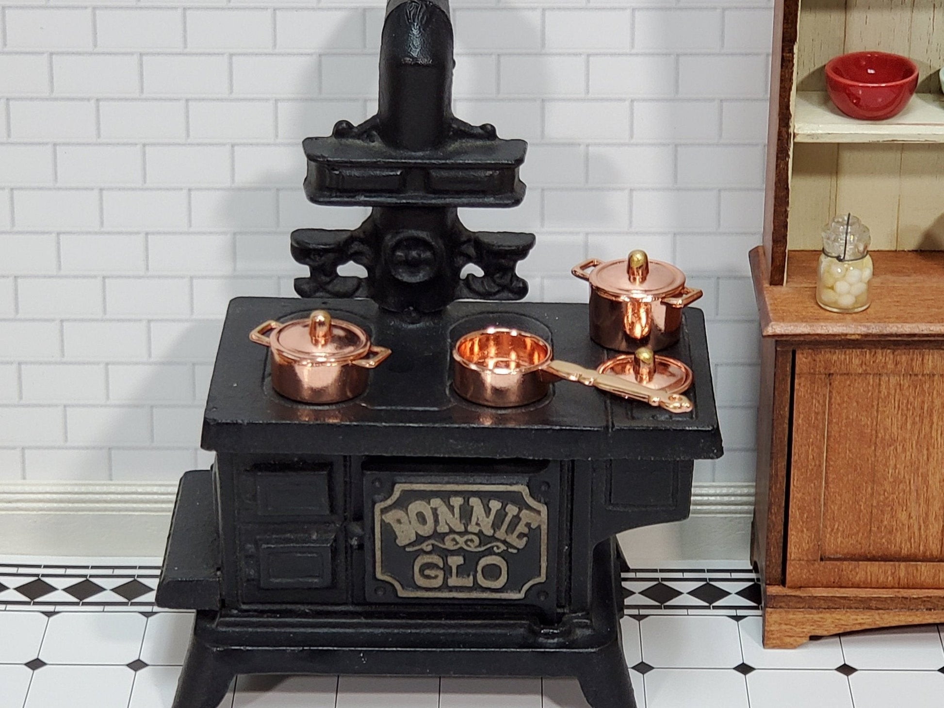 Dollhouse Copper Pots & Pans Stock Soup with Lids 1:12 Scale Miniatures Kitchen - Miniature Crush