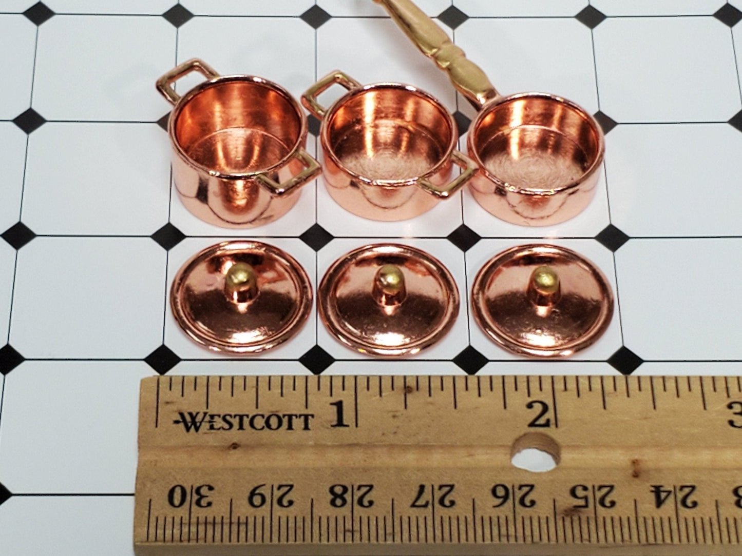 Dollhouse Copper Pots & Pans Stock Soup with Lids 1:12 Scale Miniatures Kitchen - Miniature Crush