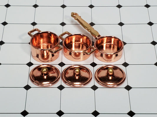 Dollhouse Copper Pots & Pans Stock Soup with Lids 1:12 Scale Miniatures Kitchen - Miniature Crush