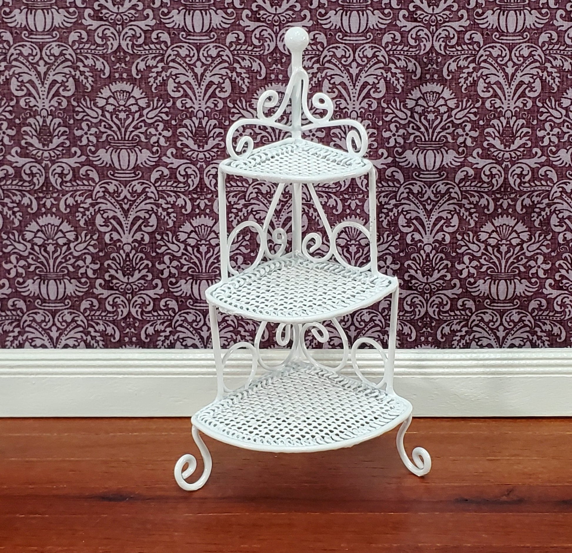 Dollhouse Corner Shelf Plant Stand White Metal 1:12 Scale Miniature or Fairy Garden - Miniature Crush