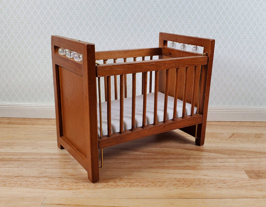 Dollhouse Crib Wood Drop Side Walnut Finish 1:12 Scale Miniature Nursery - Miniature Crush