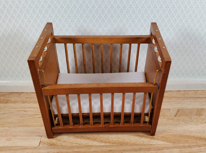 Dollhouse Crib Wood Drop Side Walnut Finish 1:12 Scale Miniature Nursery - Miniature Crush