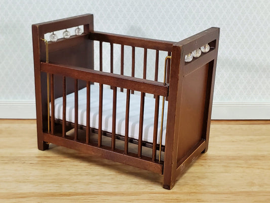 Dollhouse Crib Wood Drop Side Walnut Finish 1:12 Scale Miniature Nursery Furniture - Miniature Crush