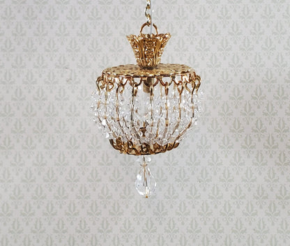 Dollhouse Crystal Ceiling Light Round Real Glass 12 Volt 1:12 Scale Miniature - Miniature Crush