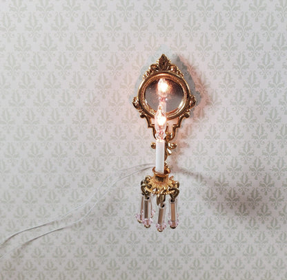 Dollhouse Crystal Wall Sconce Pink 12 Volt 1:12 Scale Miniature Handmade - Miniature Crush