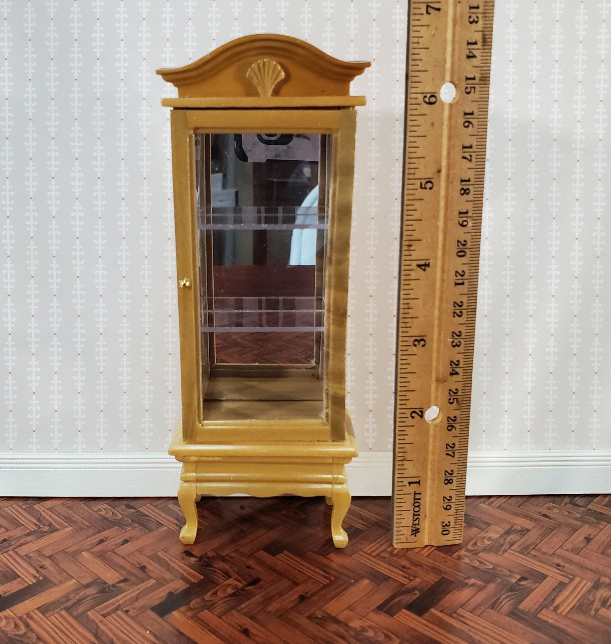 Dollhouse Curio Cabinet Mirrored Back Hutch Light Oak Finish 1:12 Scale Miniature Furniture - Miniature Crush