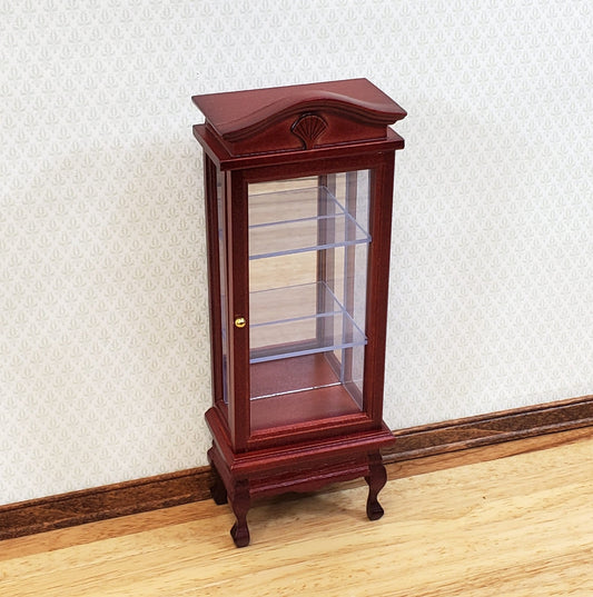Dollhouse Curio Cabinet Mirrored Back Hutch Mahogany Finish 1:12 Scale Miniature - Miniature Crush