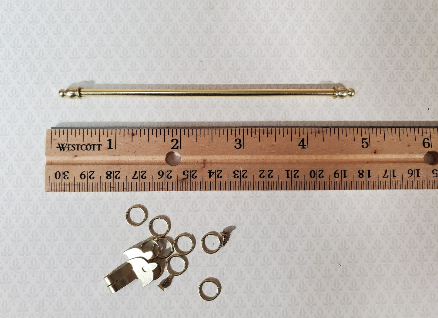 Dollhouse Curtain Rod Gold Metal Adjustable 1:12 Scale Miniatures 4.75" - 8" - Miniature Crush